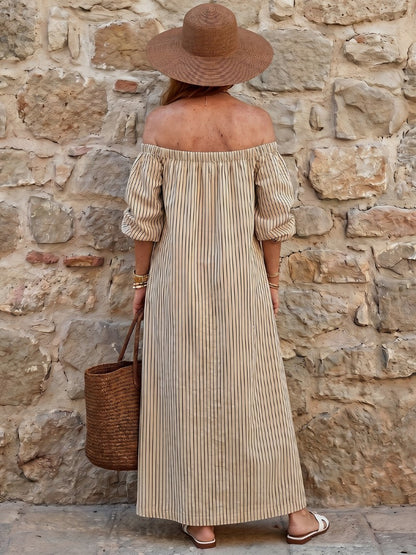 Striped Off Shoulder Maxi Dress