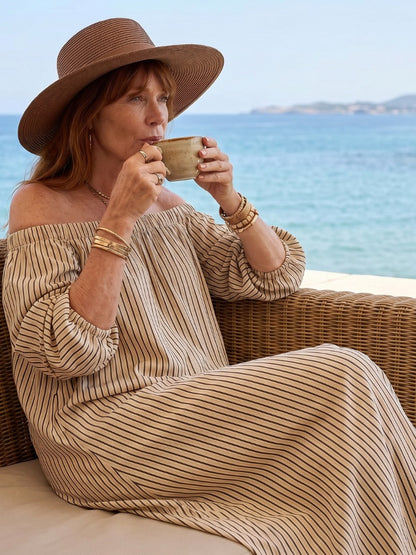 Striped Off Shoulder Maxi Dress