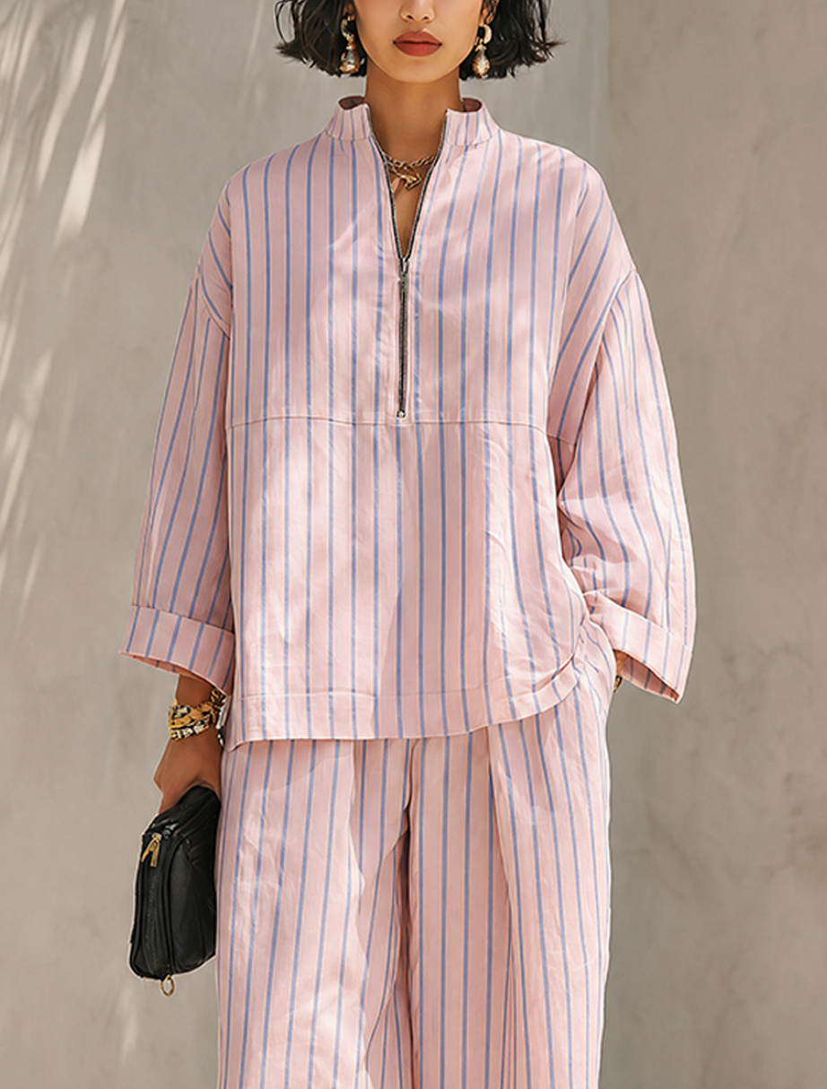 Striped Poplin Matching Set