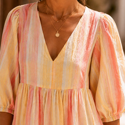 Striped Puff Sleeve Maxi Dress