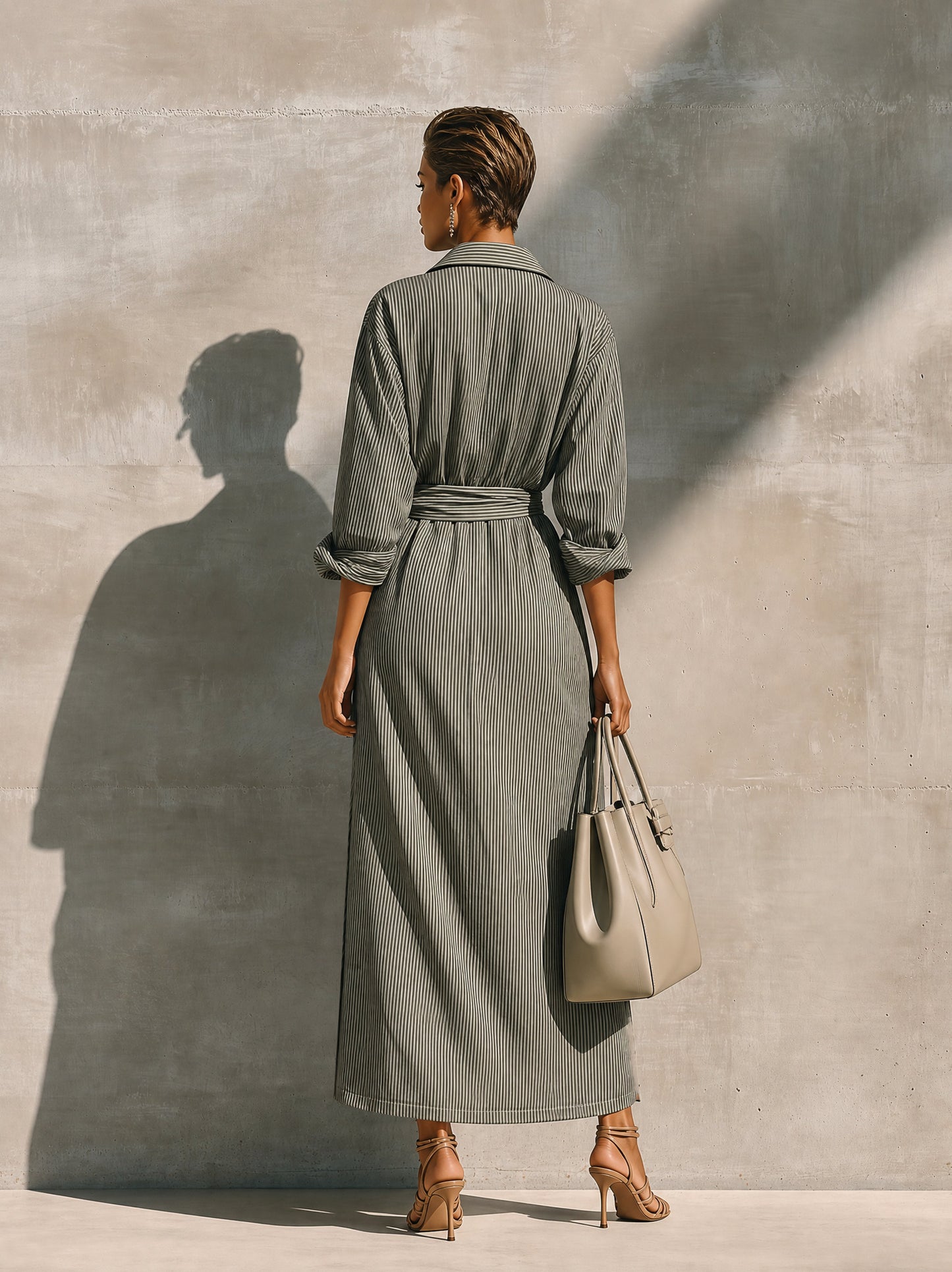 Striped Tie Waist Wrap Maxi Dress