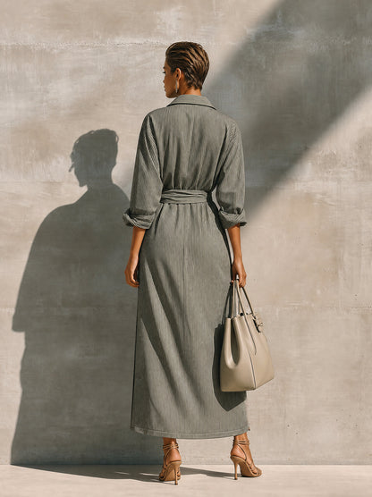 Striped Tie Waist Wrap Maxi Dress