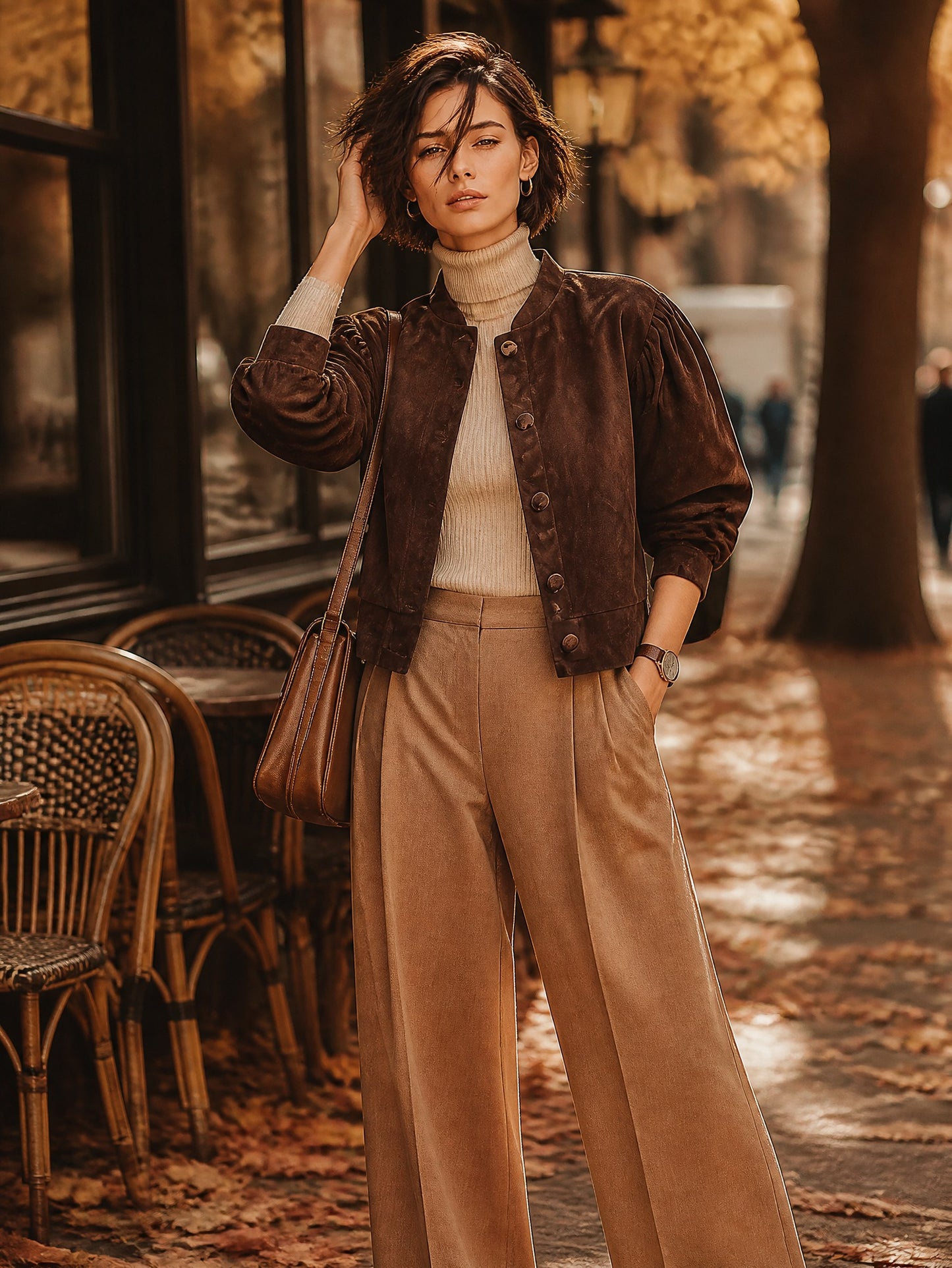 Suede Puff Sleeve Cropped Jacket