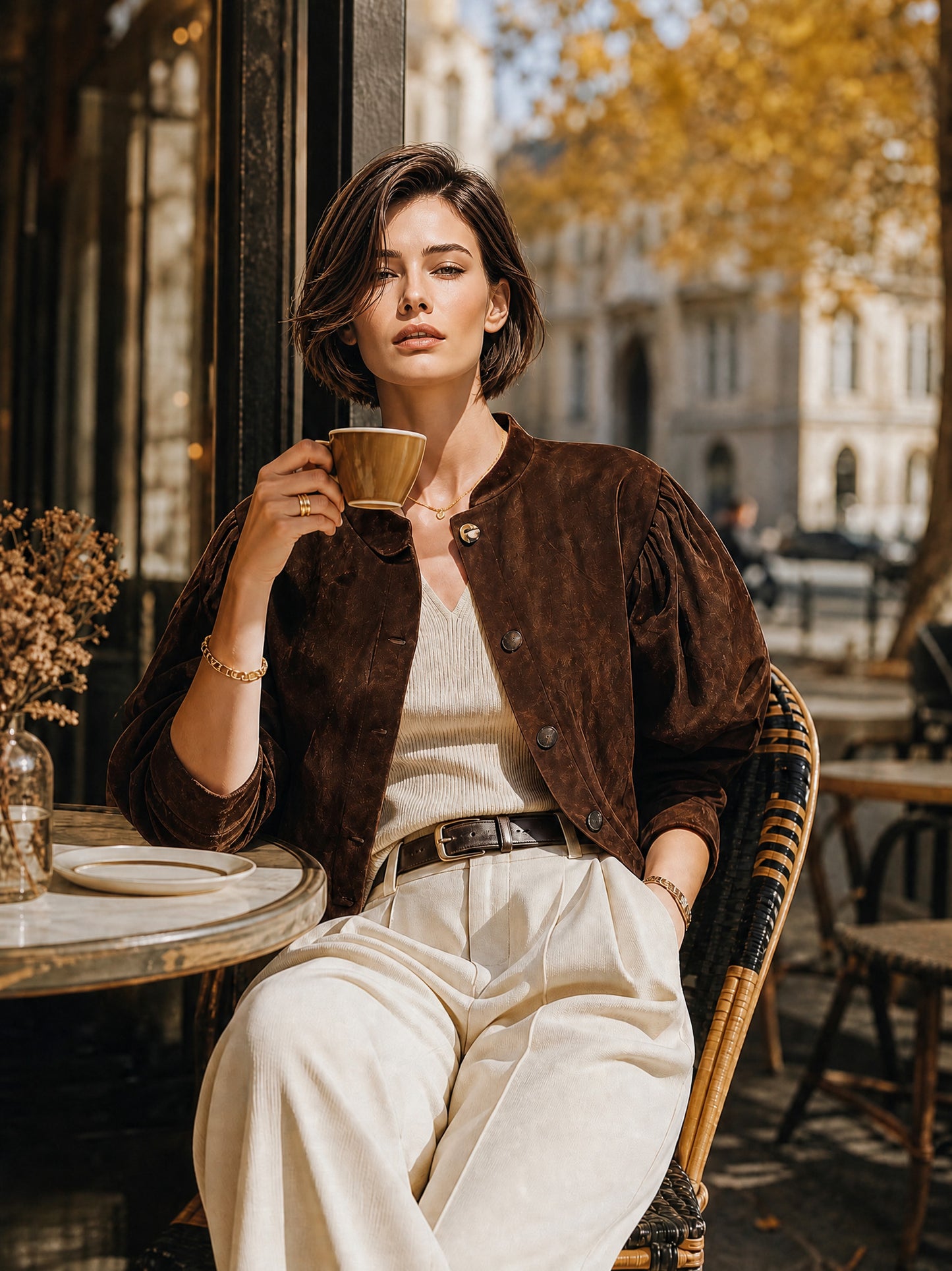 Suede Puff Sleeve Cropped Jacket