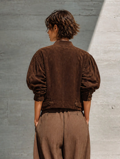 Suede Puff Sleeve Cropped Jacket