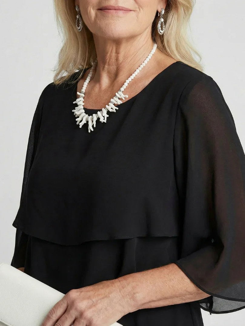 Tiered Chiffon Cape Midi Dress
