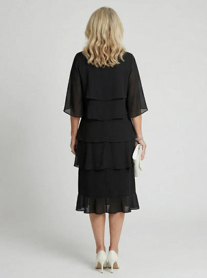 Tiered Chiffon Cape Midi Dress