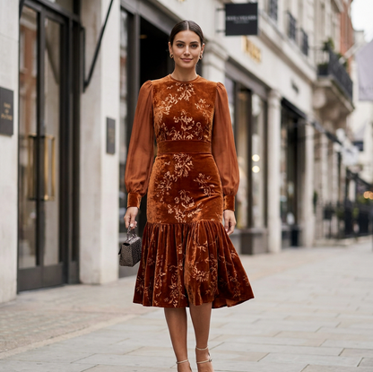 Velvet Drop Waist Midi Dress