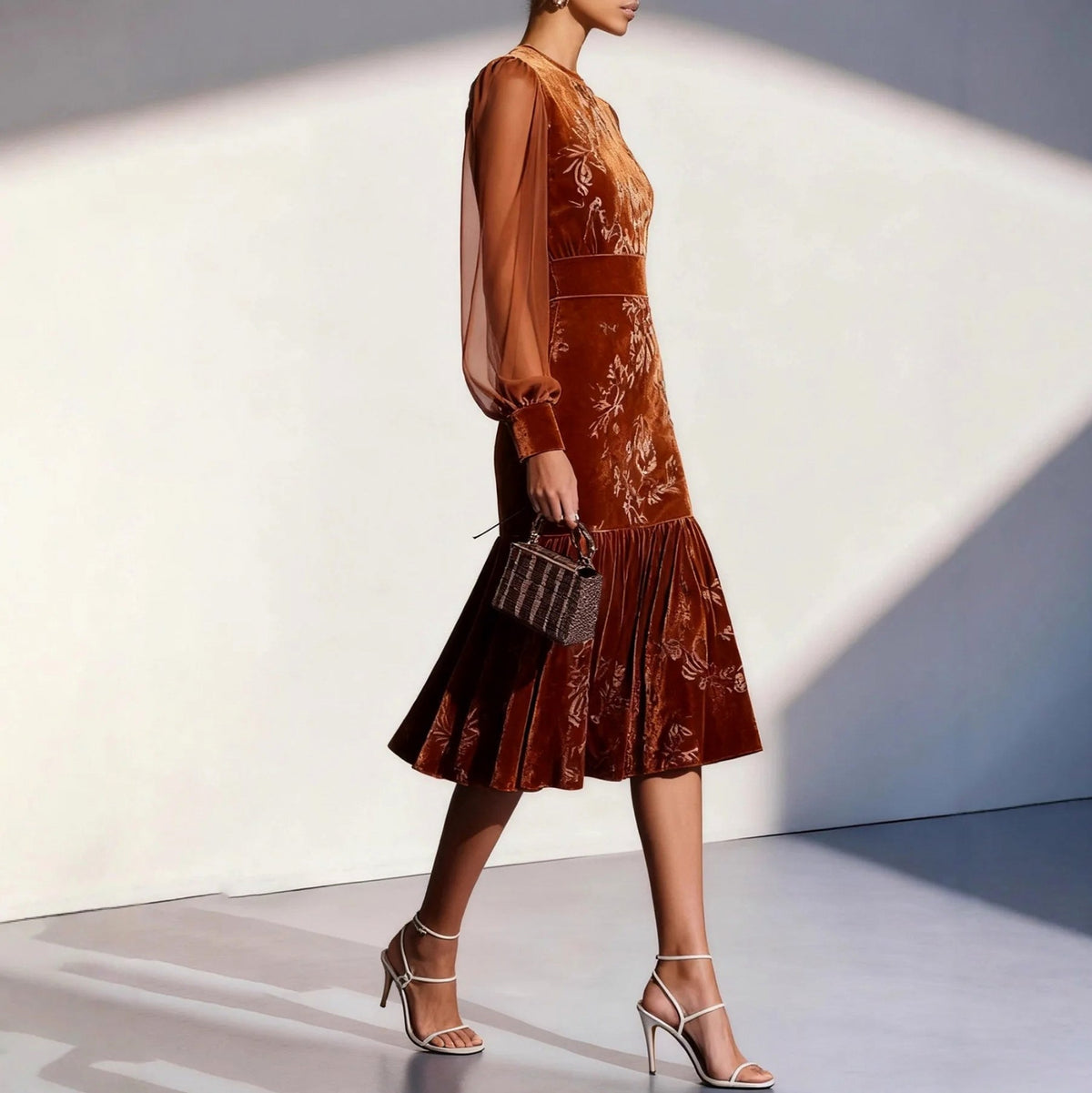 Velvet Drop Waist Midi Dress