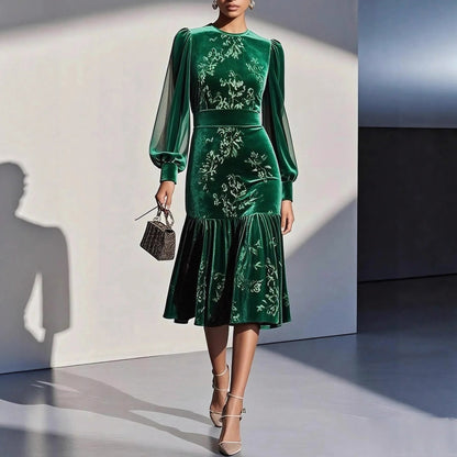 Velvet Drop Waist Midi Dress