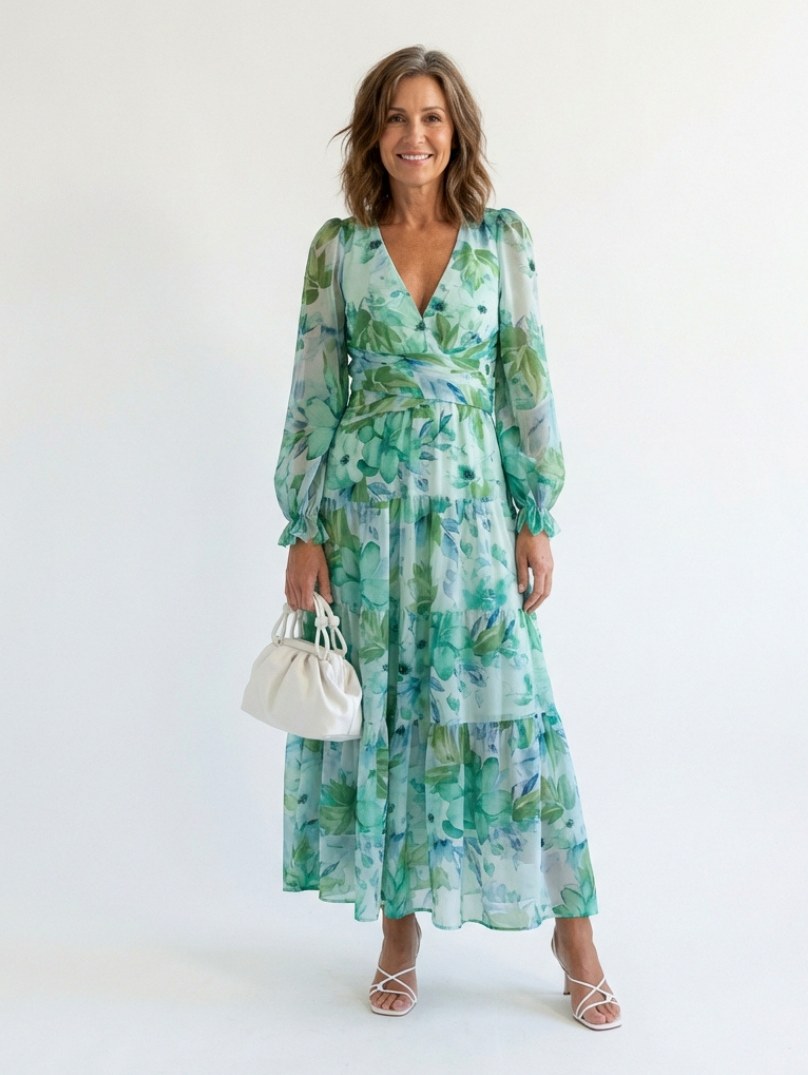 Watercolor Floral Long Sleeve Maxi Dress