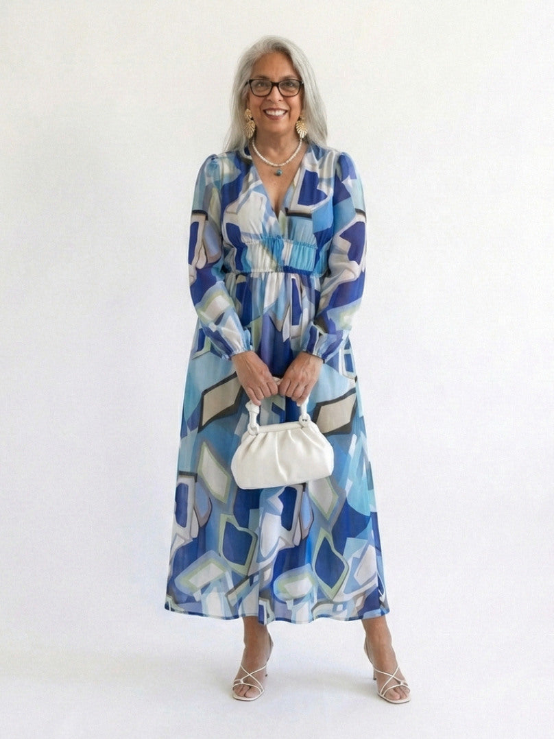 Watercolor Floral Long Sleeve Maxi Dress