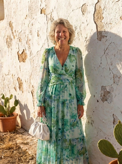Watercolor Floral Long Sleeve Maxi Dress