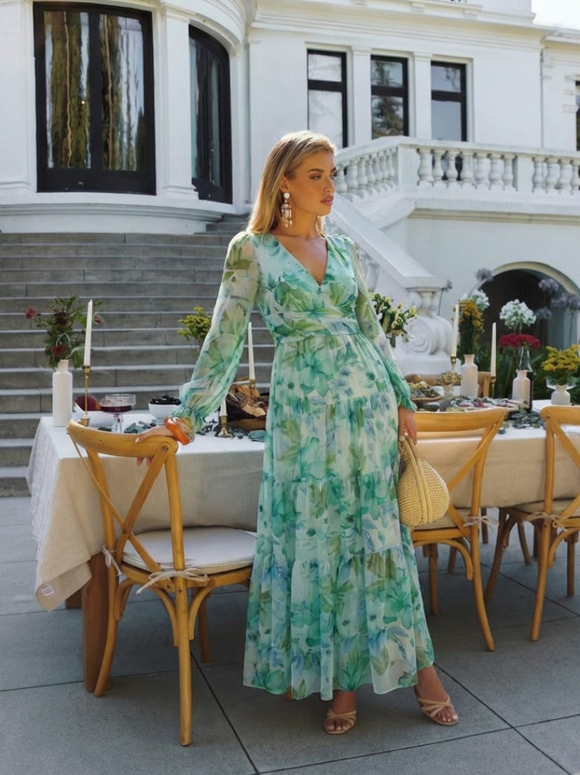 Watercolor Floral Long Sleeve Maxi Dress