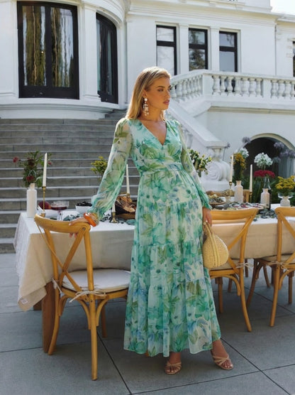 Watercolor Floral Long Sleeve Maxi Dress