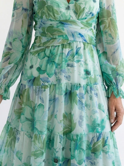 Watercolor Floral Long Sleeve Maxi Dress