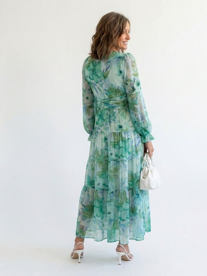 Watercolor Floral Long Sleeve Maxi Dress