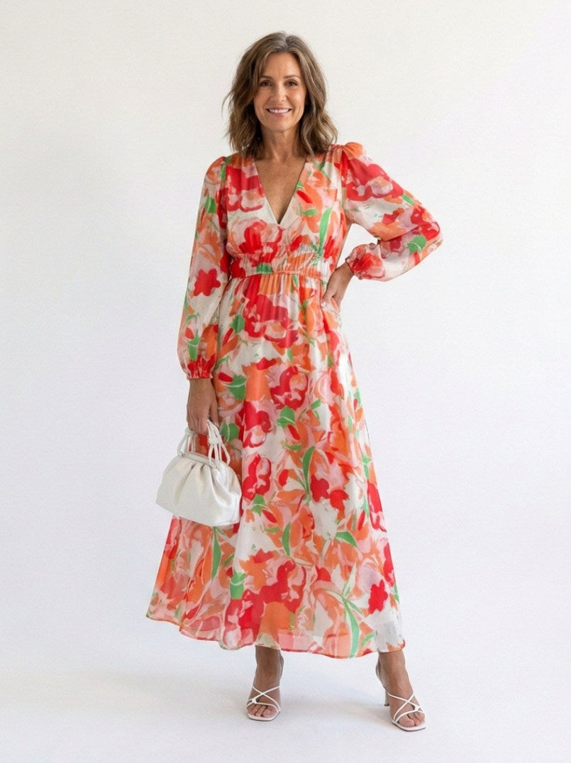 Watercolor Floral Long Sleeve Maxi Dress
