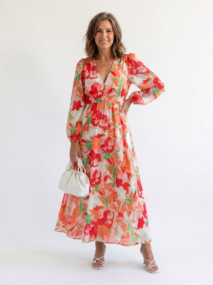 Watercolor Floral Long Sleeve Maxi Dress