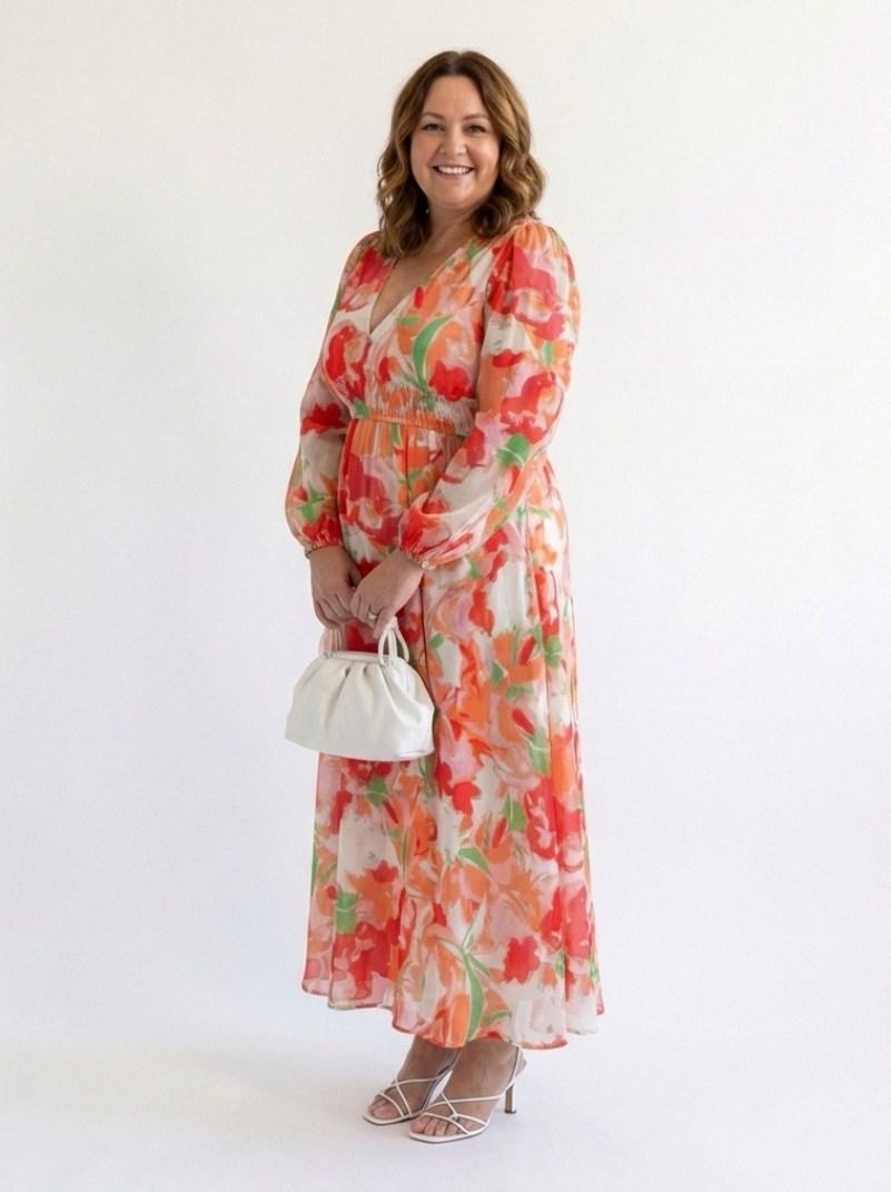 Watercolor Floral Long Sleeve Maxi Dress
