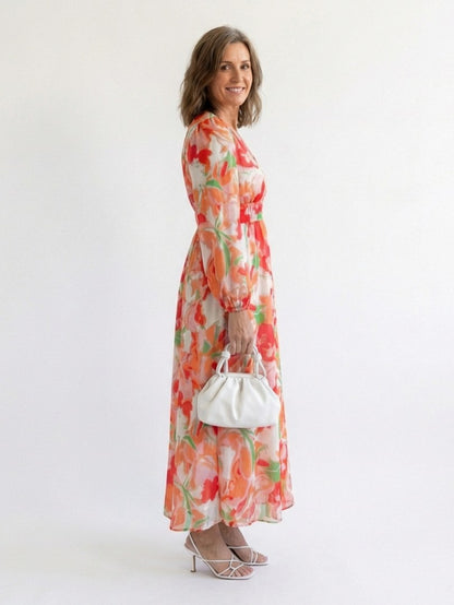 Watercolor Floral Long Sleeve Maxi Dress