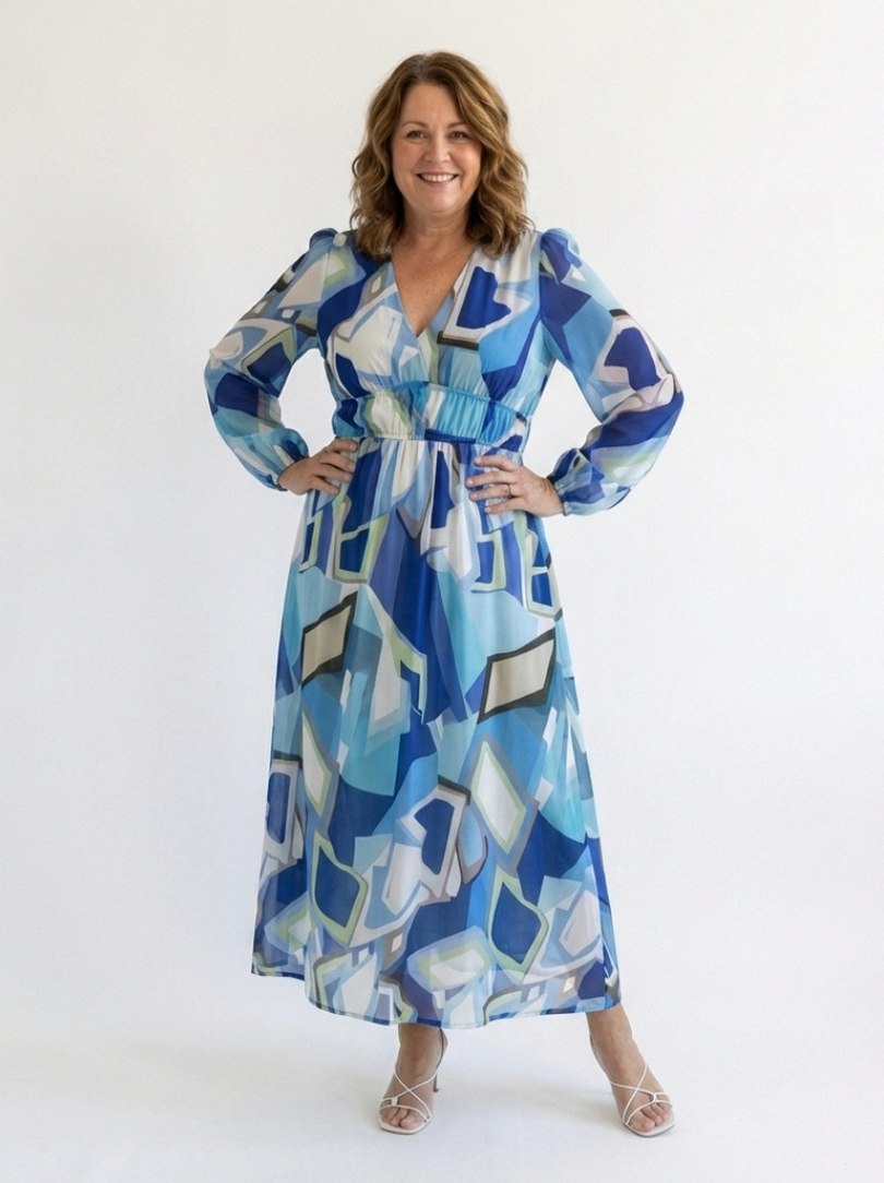 Watercolor Floral Long Sleeve Maxi Dress