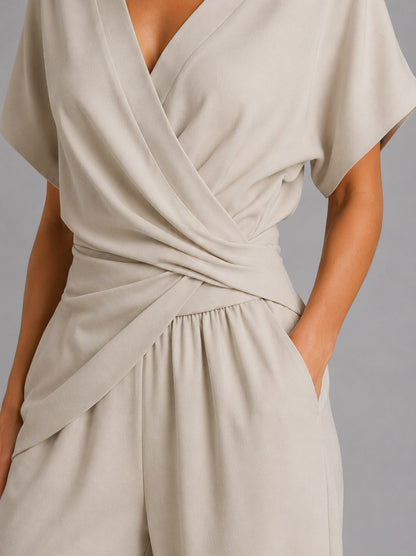 Wrap Front Wide Leg Jumpsuit