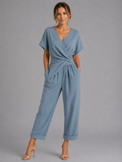 Wrap Front Wide Leg Jumpsuit