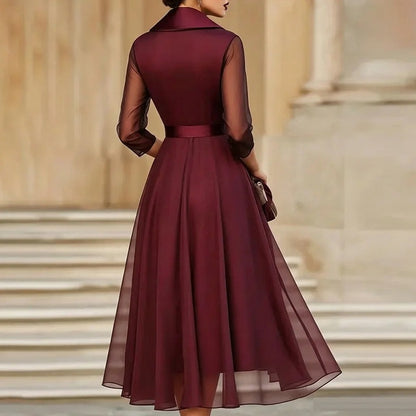 Wrap Sheer Sleeve Midi Dress