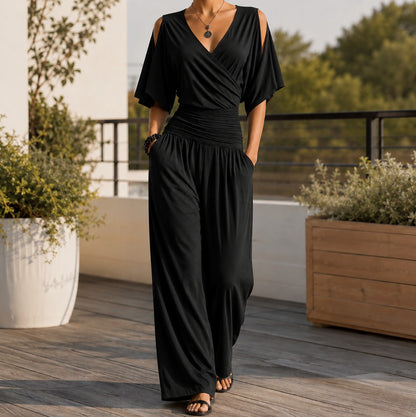 Wrap Smocked Wide Leg Jumpsuit